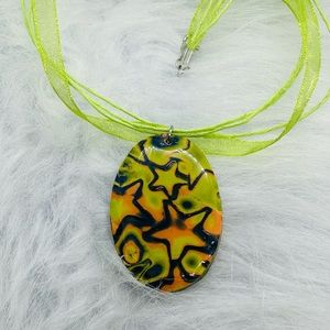 Oval Green, Blue and Orange Necklace